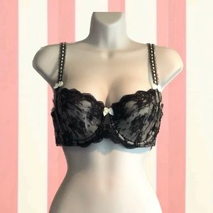 Felina Paramour Captivate Unlined | Floral Lace & Silky Satin Bows Bra 32DDD NWT